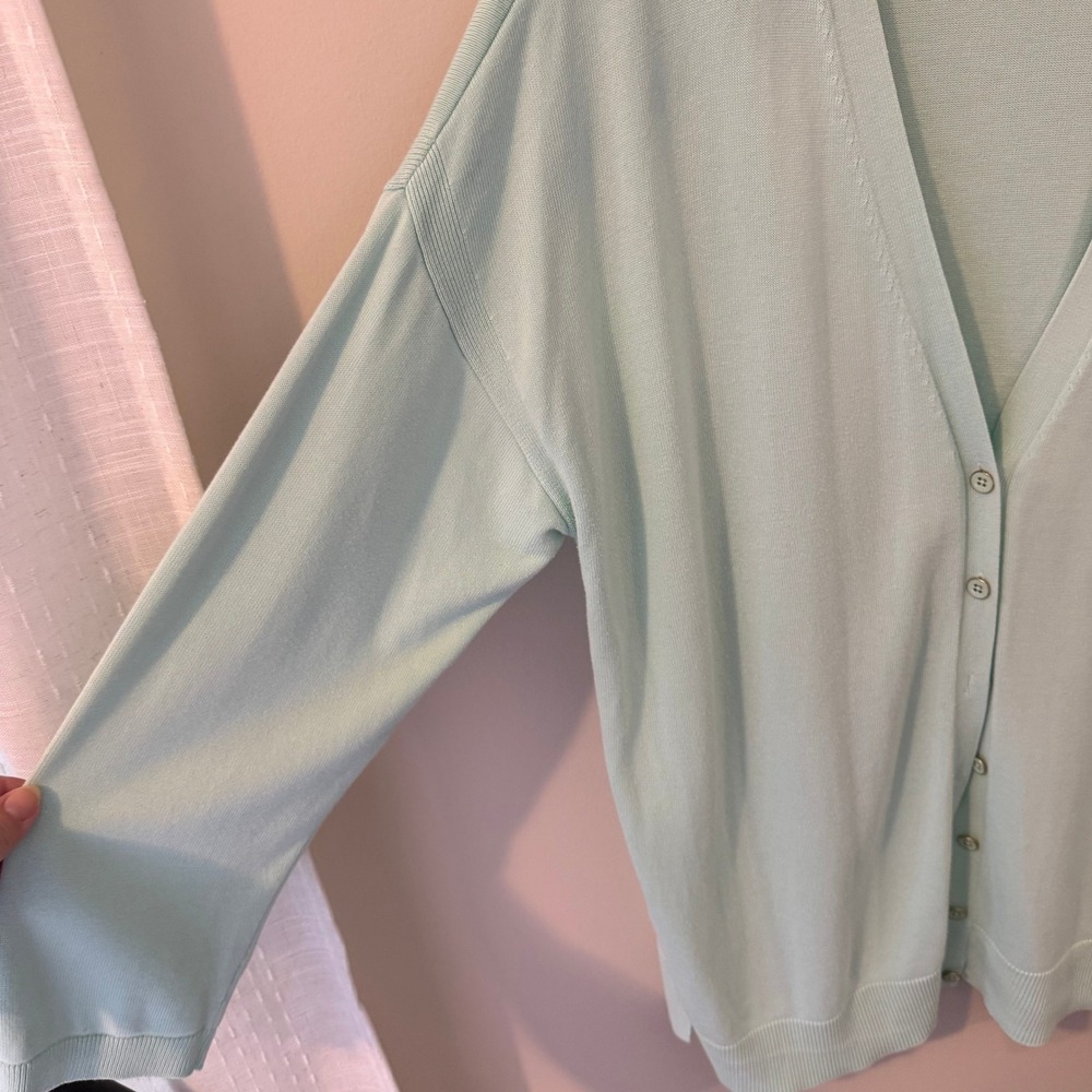 Talbots Plus Mint Green V-Neck Button Front Cardigan Sweater 2X VN5272 - Picture 3 of 9